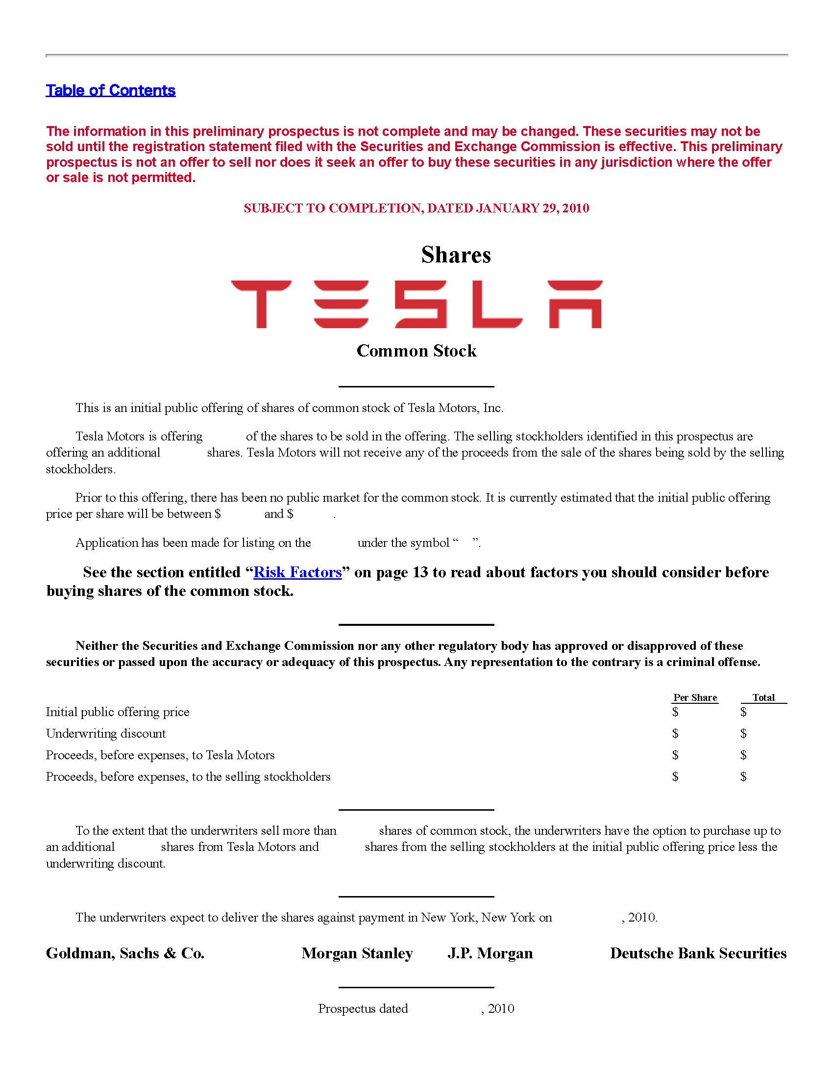 Tesla Motors Inc. S-1