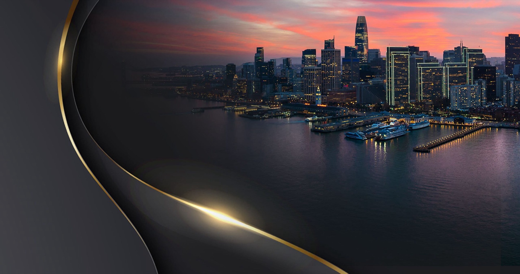 Bay city at dusk